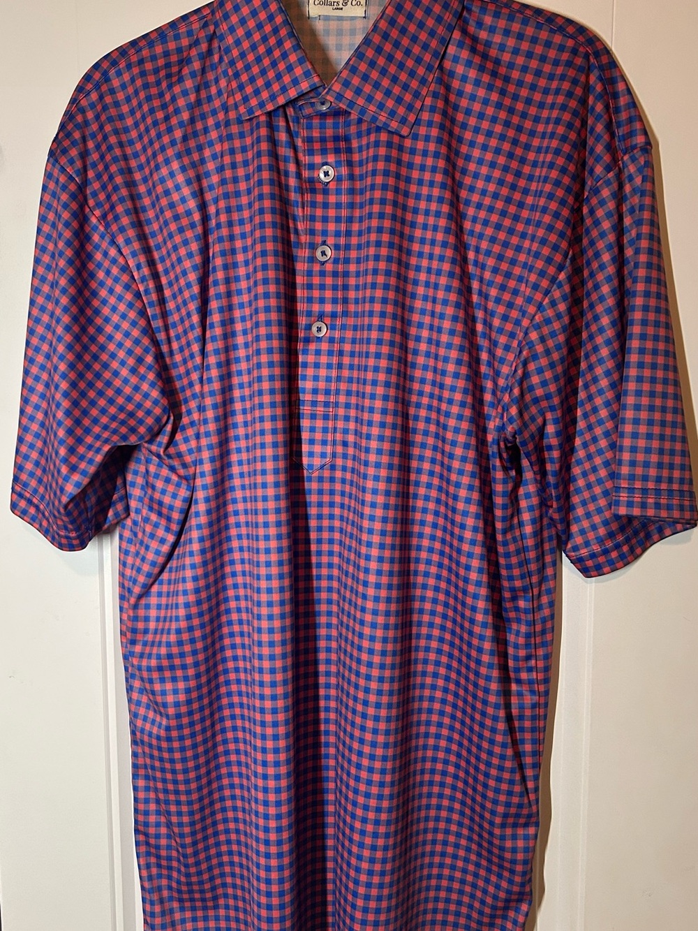 Classic Blue and Red Gingham Polo Shirt by Collars & Co.